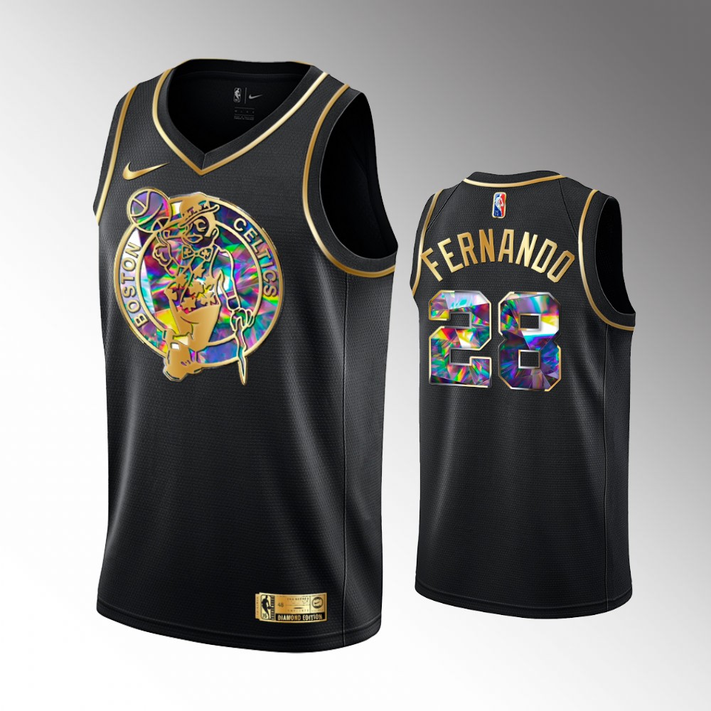 Men's Boston Celtics Bruno Fernando #28 Diamond Logo Black Golden Edition Jersey 2401LPBZ
